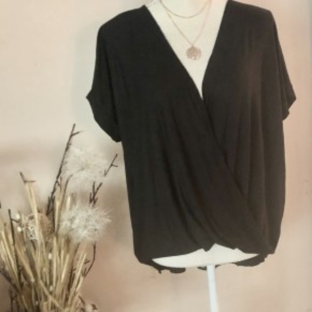 Short sleeve black front drape cross over